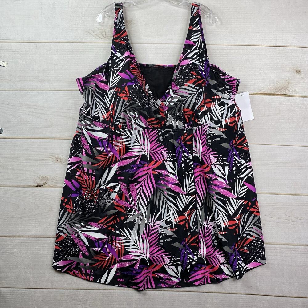 Swimsuits For All Women's Plus Size 34 Swimdress Swimsuit Pink Palm Leaves NWT